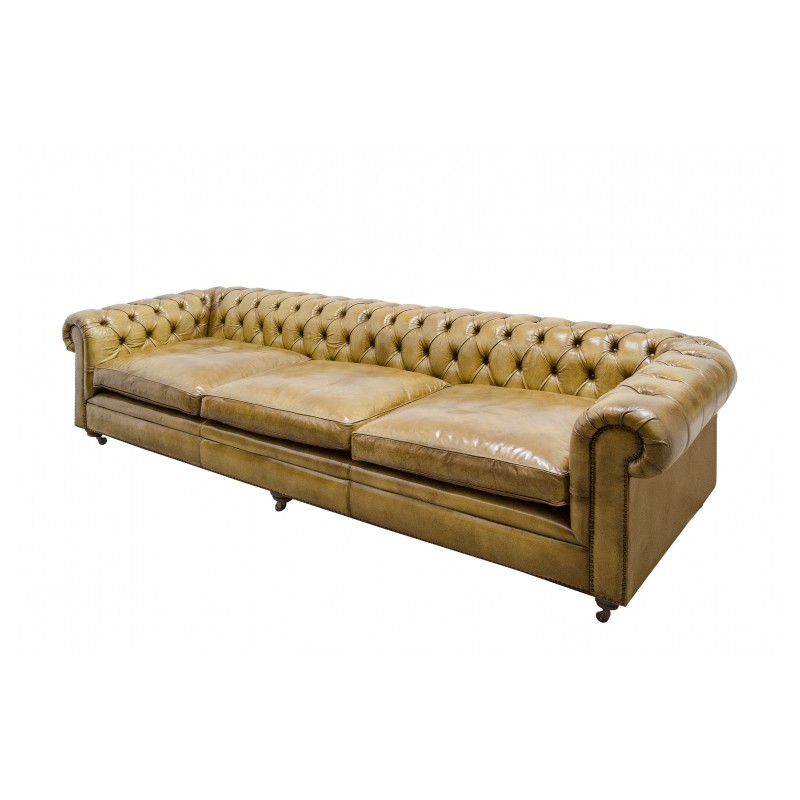 Beautiful Grand Chesterfield Leather, Old Style Brown Leather Sofa