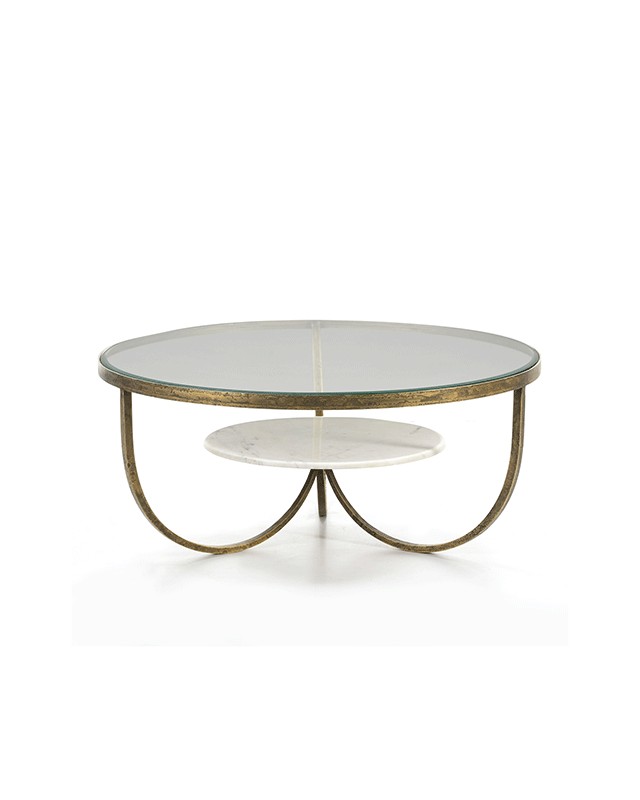 Glass Double Top Coffee Table Joy, Round Leather And Glass Coffee Table