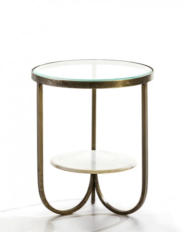 Joy Pedestal Table In Aged Gold Metal, Round Night Table