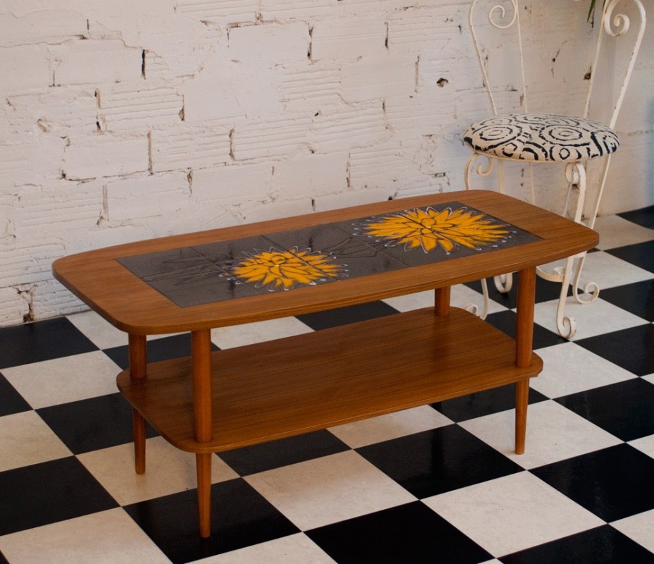 Coffee table, vintage, 60s, light wood color, black